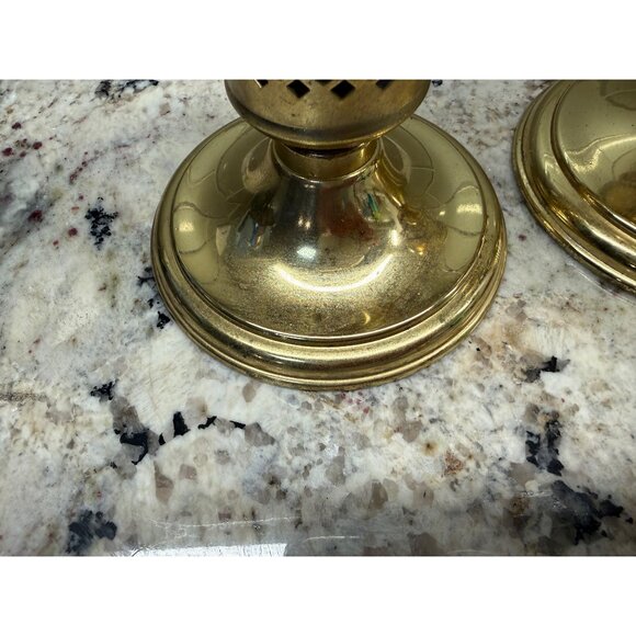 Pair of VTG Princess House Brass Candlestick Holders Intricate Cutouts Regency - Picture 5 of 8